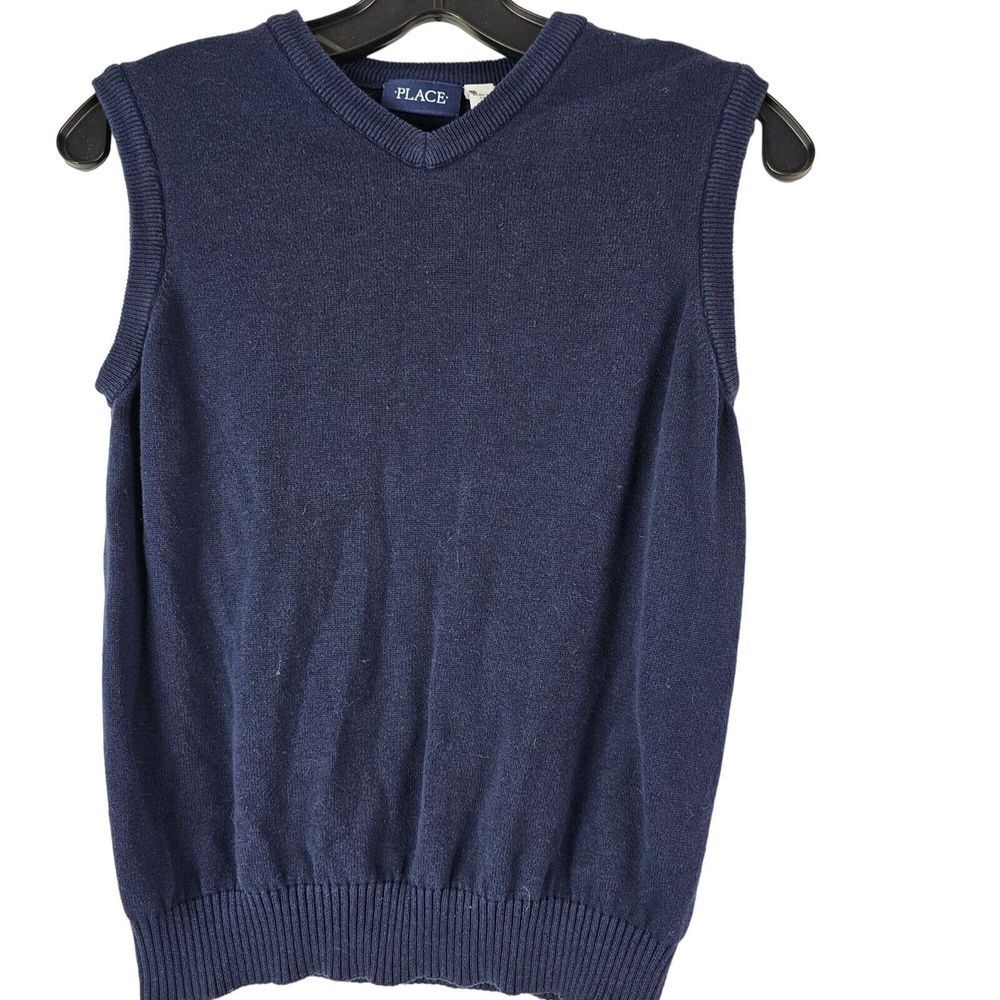 Children's Place Boys Sweater Vest Navy Blue V-Neck Size 10/12 School Uniform